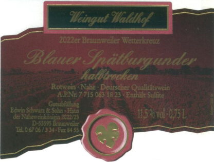 <br>Nr. 99<br>Blauer Spätburgunder<br>Qualitätswein<br>halbtrocken