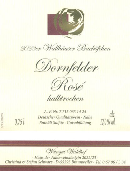 <br>Nr. 17<br>Dornfelder<br>Qualitätswein<br>halbtrocken